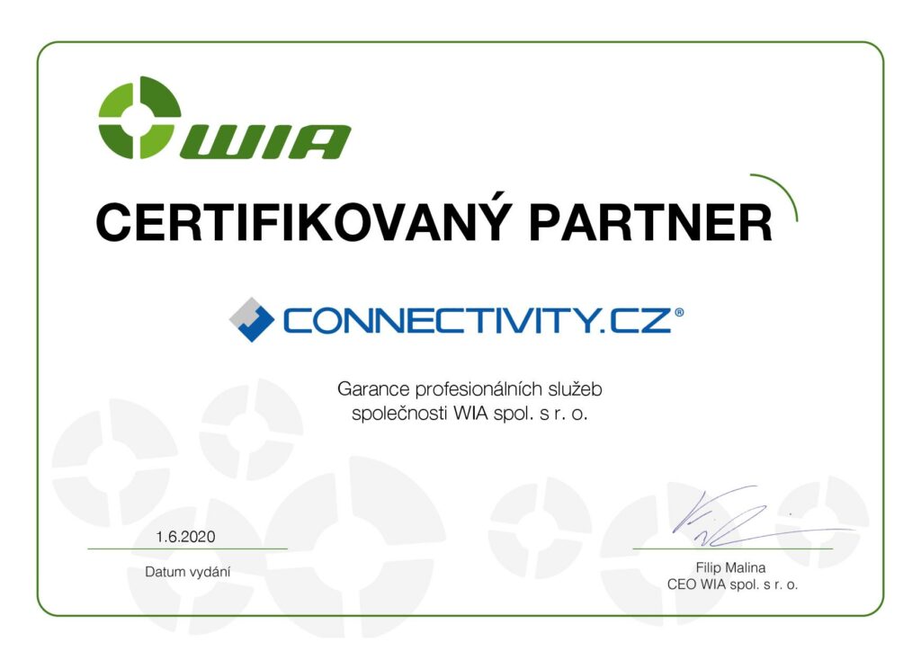 Certifikát oficiální partner Connectivity Internet VDSL WIA